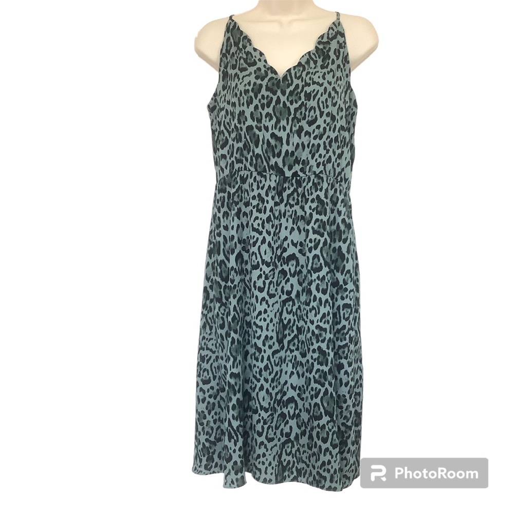 NWT Socialite Womens Large Green Leopard Print Lined Dress